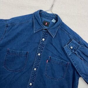 Vintage Levi's Red Tab Jeans Mens Dark Wash Denim Long Sleeve Button Up Shirt L